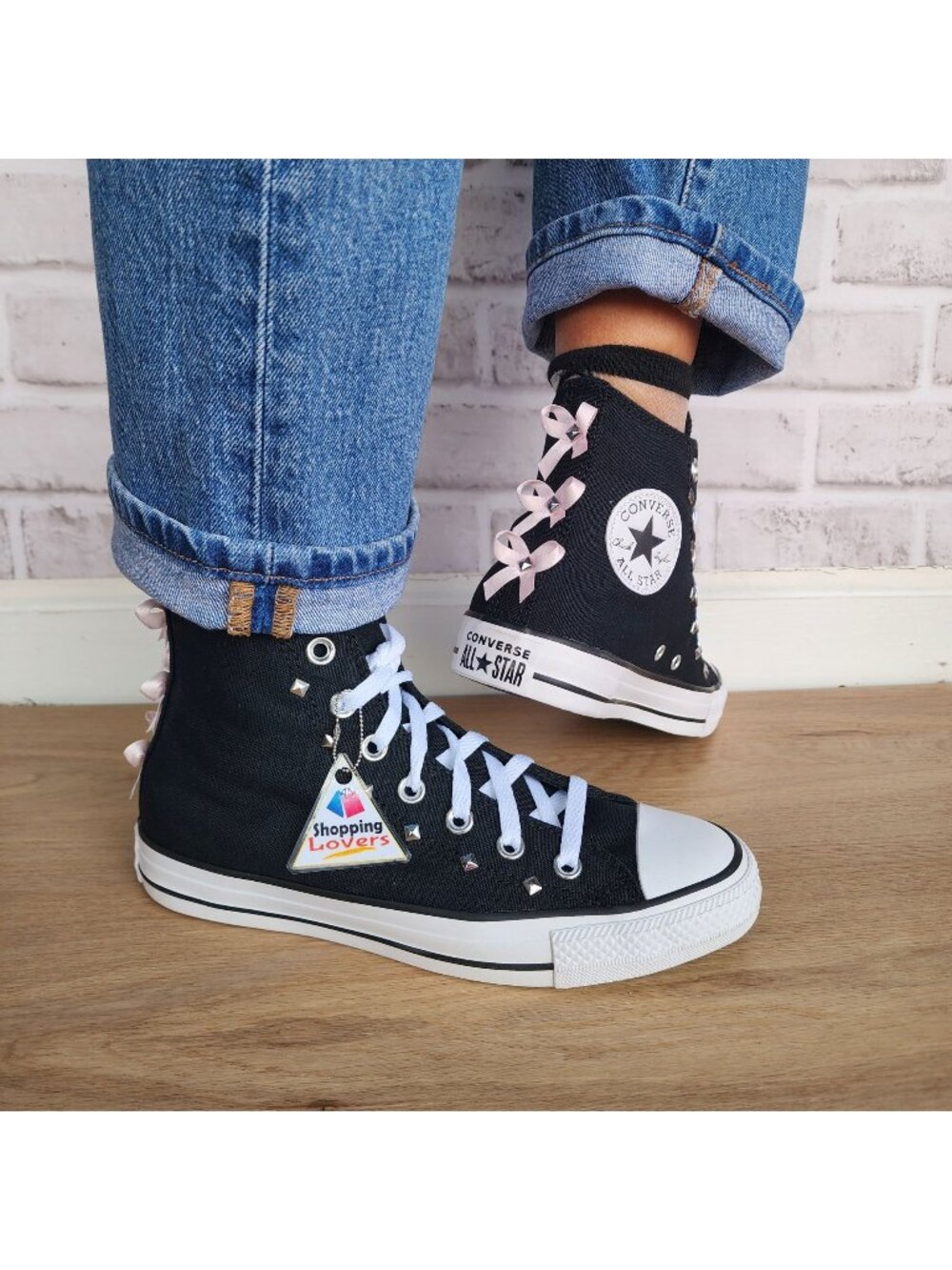⭐Converse Chuck Taylor Bows & Studs 12 Womens Shoes Sneakers Black Pink  A16447F